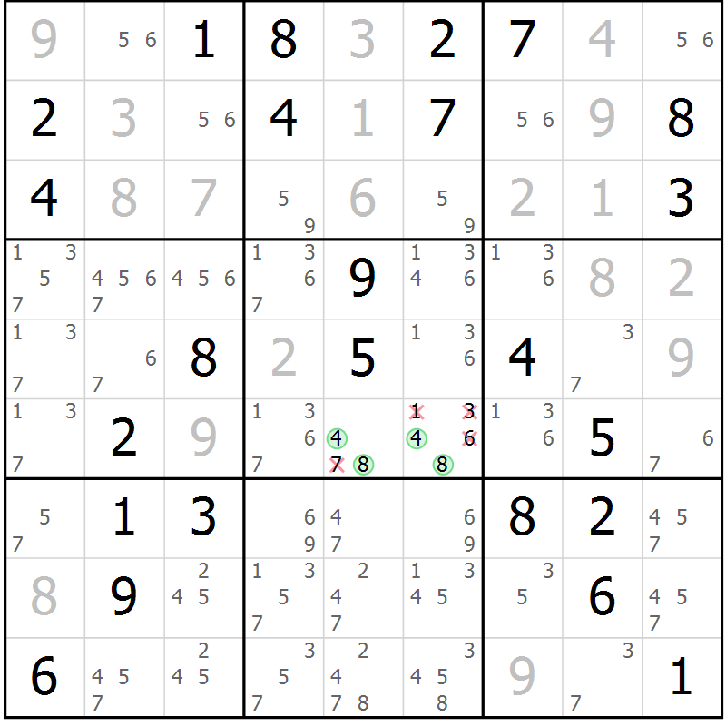 Position des candidats pour la solution de la Gr 76 page 79 du magazine de sudoku Virtuose n° 126