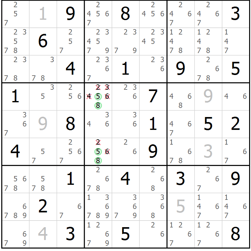Position des candidats pour la solution de la Gr 77 page 80 du magazine de sudoku Virtuose n° 126