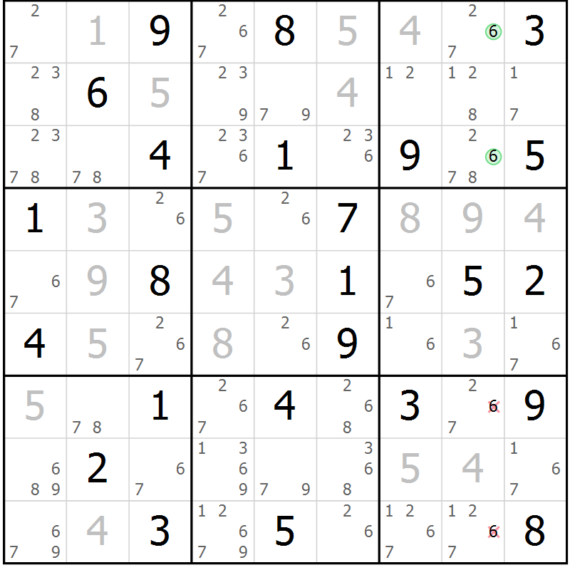 Position des candidats pour la solution de la Gr 77 page 80 du magazine de sudoku Virtuose n° 126