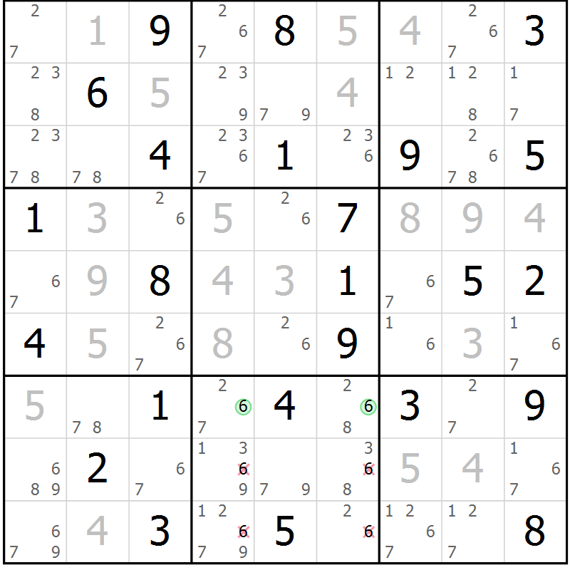 Position des candidats pour la solution de la Gr 77 page 80 du magazine de sudoku Virtuose n° 126