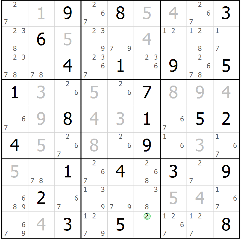Position des candidats pour la solution de la Gr 77 page 80 du magazine de sudoku Virtuose n° 126