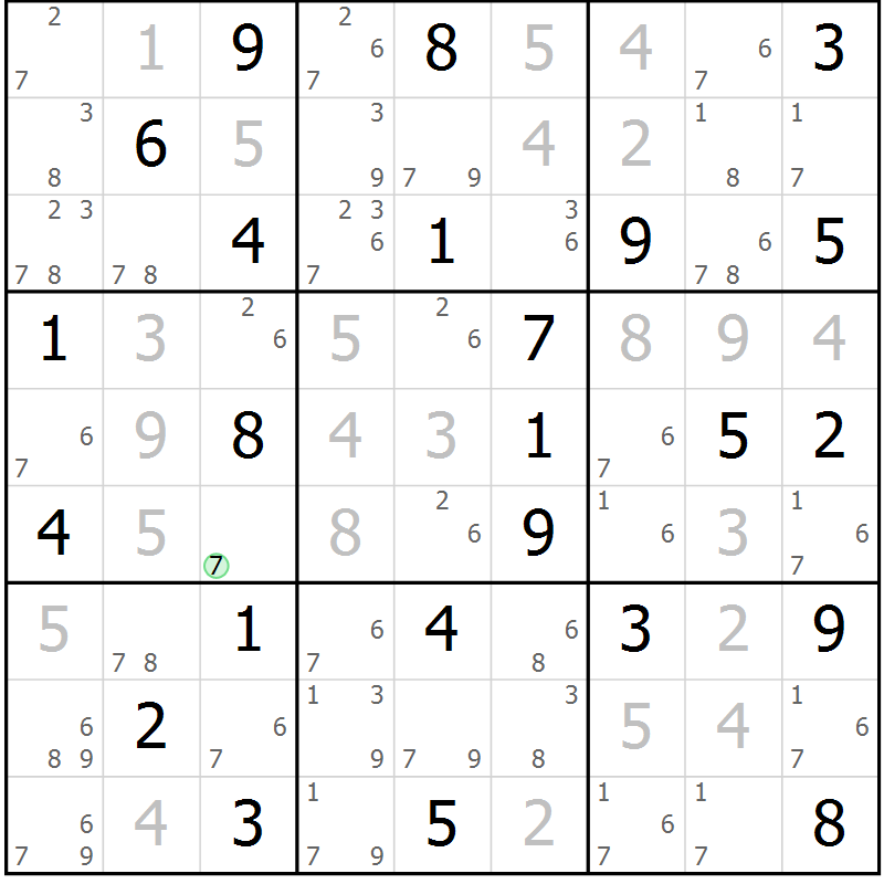 Position des candidats pour la solution de la Gr 77 page 80 du magazine de sudoku Virtuose n° 126