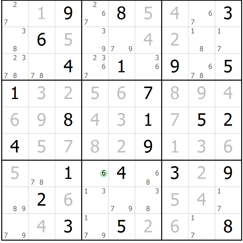 Position des candidats pour la solution de la Gr 77 page 80 du magazine de sudoku Virtuose n° 126