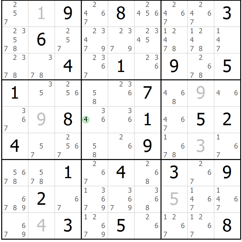 Position des candidats pour la solution de la Gr 77 page 80 du magazine de sudoku Virtuose n° 126