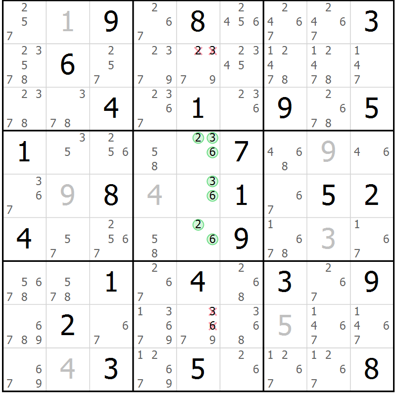 Position des candidats pour la solution de la Gr 77 page 80 du magazine de sudoku Virtuose n° 126