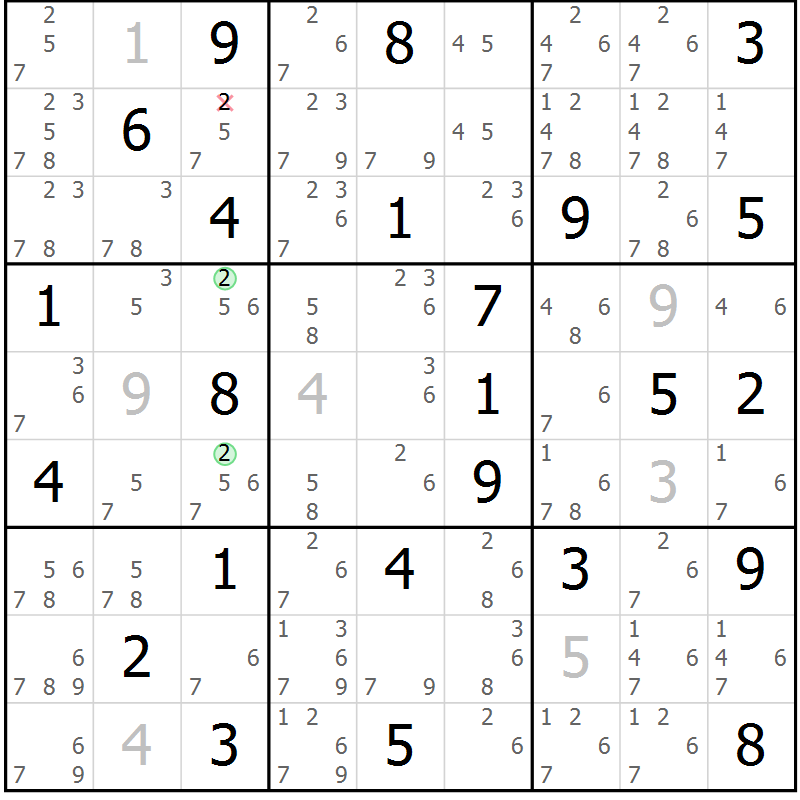 Position des candidats pour la solution de la Gr 77 page 80 du magazine de sudoku Virtuose n° 126