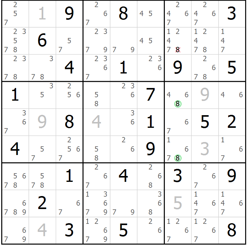 Position des candidats pour la solution de la Gr 77 page 80 du magazine de sudoku Virtuose n° 126