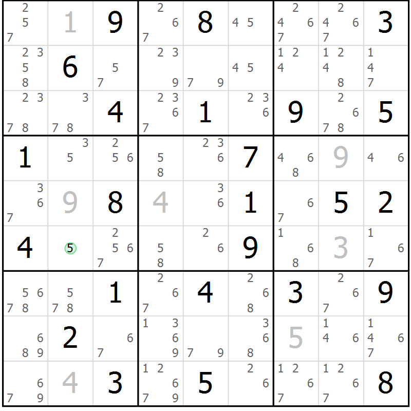 Position des candidats pour la solution de la Gr 77 page 80 du magazine de sudoku Virtuose n° 126