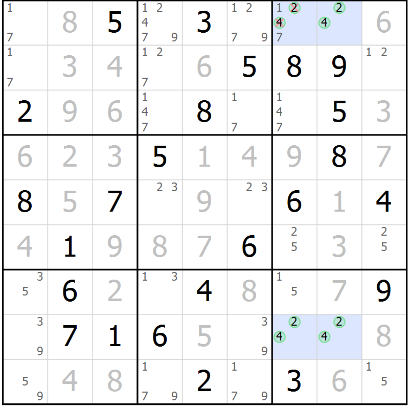 Position des candidats pour la solution de la Gr 78 page 81 du magazine de sudoku Virtuose n° 126
