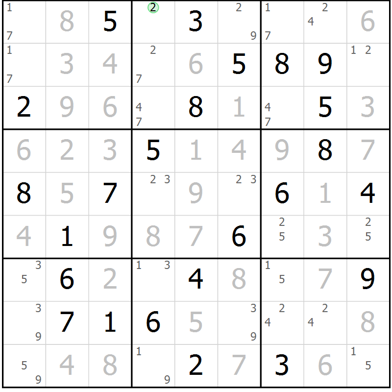 Position des candidats pour la solution de la Gr 78 page 81 du magazine de sudoku Virtuose n° 126