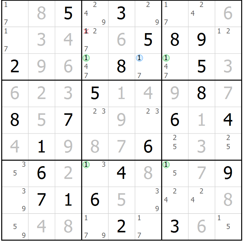 Position des candidats pour la solution de la Gr 78 page 81 du magazine de sudoku Virtuose n° 126