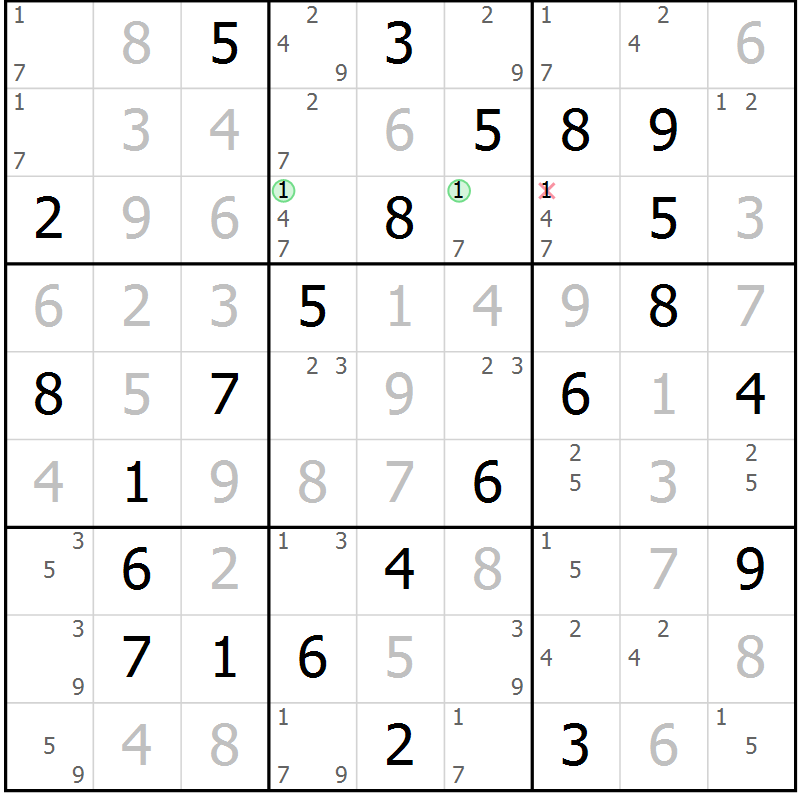 Position des candidats pour la solution de la Gr 78 page 81 du magazine de sudoku Virtuose n° 126