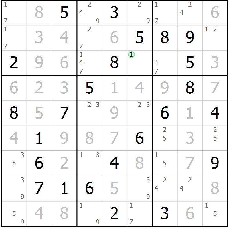 Position des candidats pour la solution de la Gr 78 page 81 du magazine de sudoku Virtuose n° 126