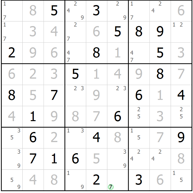 Position des candidats pour la solution de la Gr 78 page 81 du magazine de sudoku Virtuose n° 126