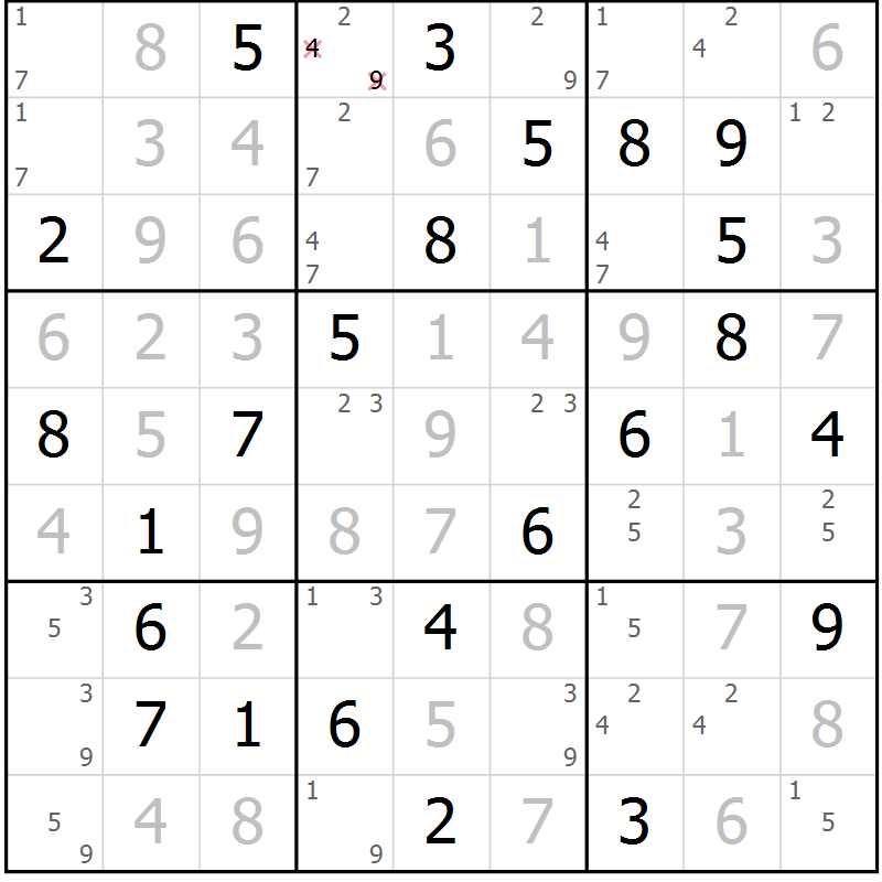 Position des candidats pour la solution de la Gr 78 page 81 du magazine de sudoku Virtuose n° 126