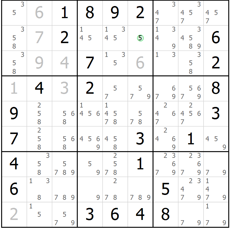 Position des candidats pour la solution de la Gr 79 page 82 du magazine de sudoku Virtuose n° 126