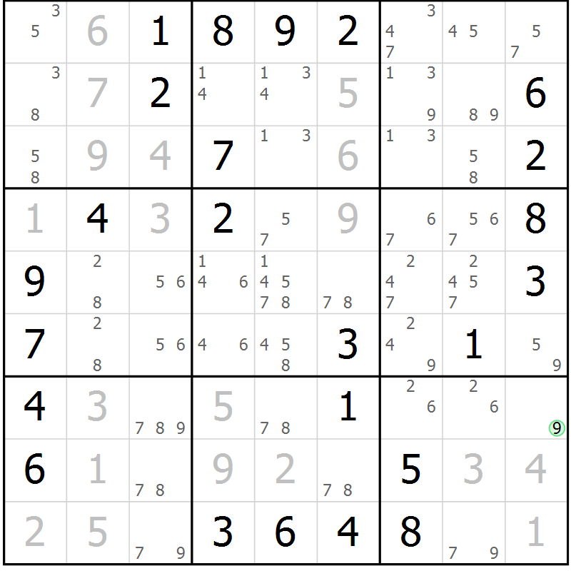 Position des candidats pour la solution de la Gr 79 page 82 du magazine de sudoku Virtuose n° 126