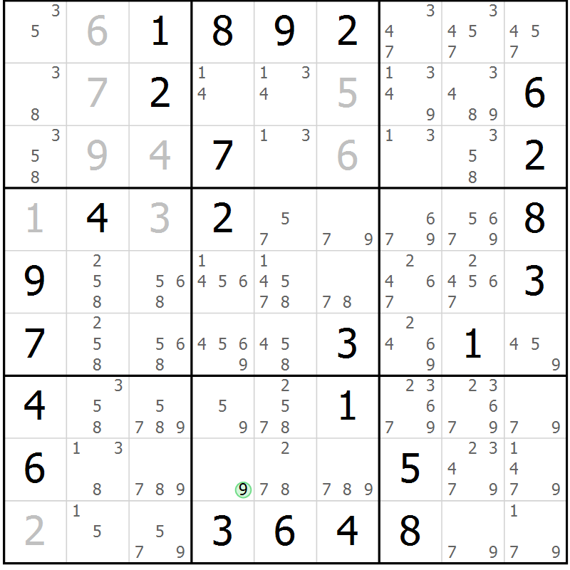 Position des candidats pour la solution de la Gr 79 page 82 du magazine de sudoku Virtuose n° 126