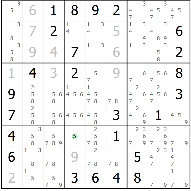 Position des candidats pour la solution de la Gr 79 page 82 du magazine de sudoku Virtuose n° 126