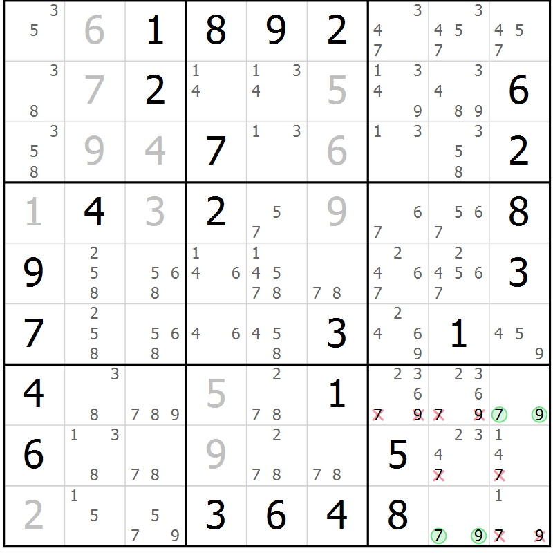 Position des candidats pour la solution de la Gr 79 page 82 du magazine de sudoku Virtuose n° 126