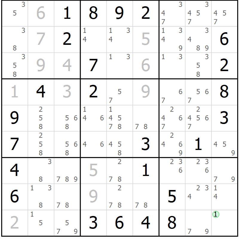 Position des candidats pour la solution de la Gr 79 page 82 du magazine de sudoku Virtuose n° 126