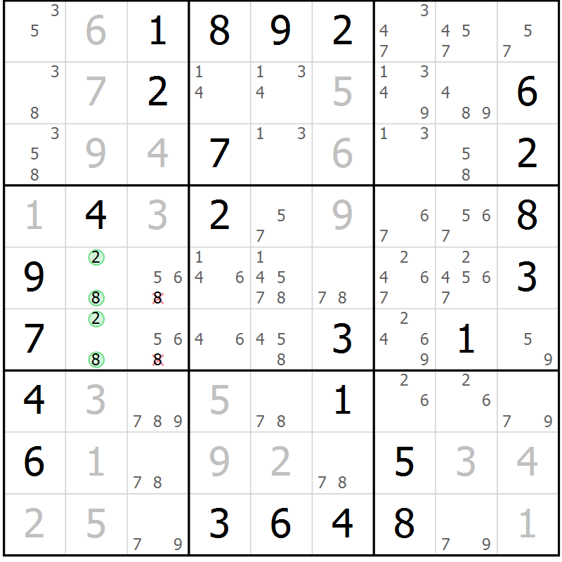 Position des candidats pour la solution de la Gr 79 page 82 du magazine de sudoku Virtuose n° 126