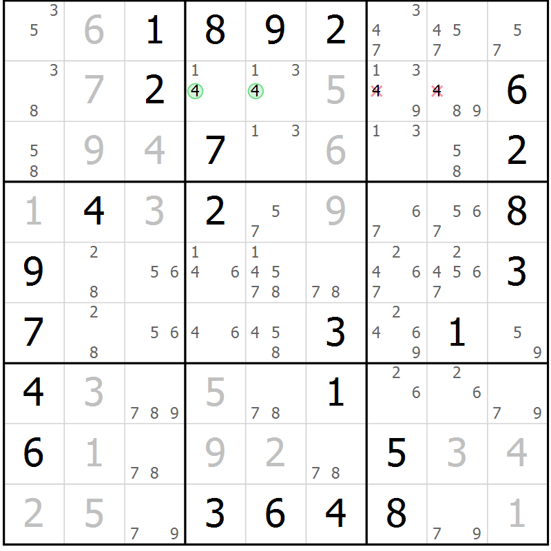 Position des candidats pour la solution de la Gr 79 page 82 du magazine de sudoku Virtuose n° 126