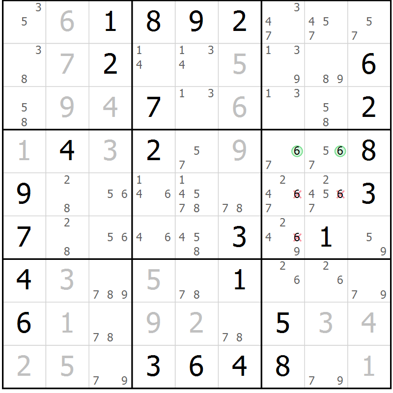 Position des candidats pour la solution de la Gr 79 page 82 du magazine de sudoku Virtuose n° 126