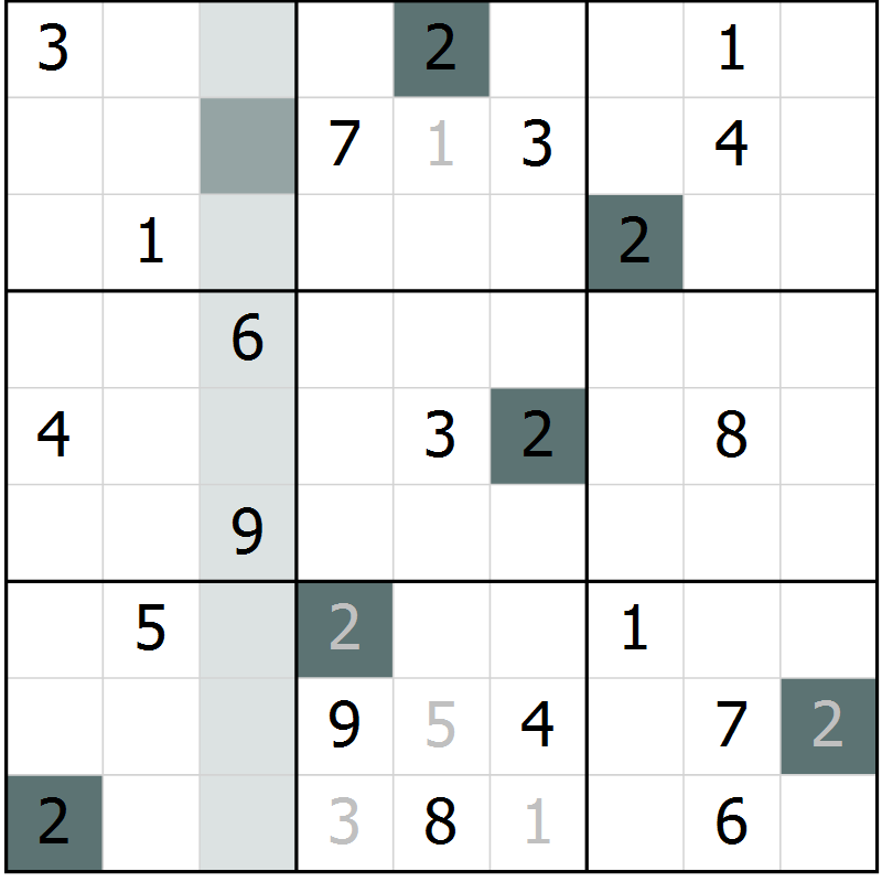 Position des candidats pour la solution de la Gr 8 page 11 du magazine de sudoku Virtuose n° 126