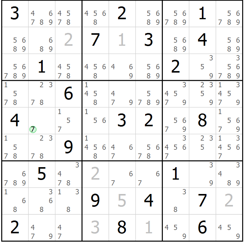 Position des candidats pour la solution de la Gr 8 page 11 du magazine de sudoku Virtuose n° 126