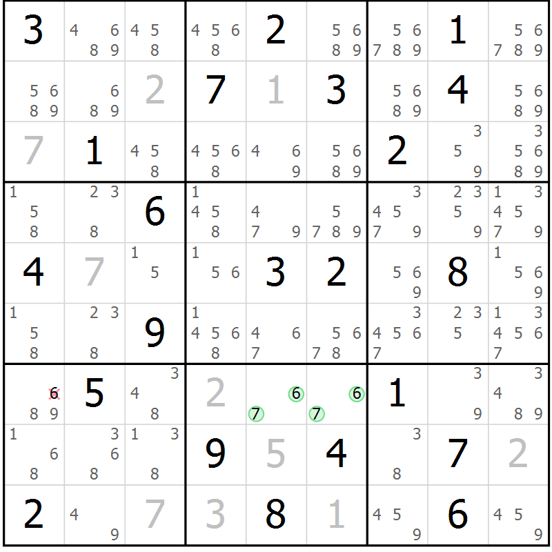 Position des candidats pour la solution de la Gr 8 page 11 du magazine de sudoku Virtuose n° 126