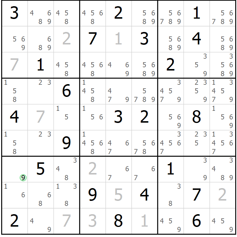 Position des candidats pour la solution de la Gr 8 page 11 du magazine de sudoku Virtuose n° 126
