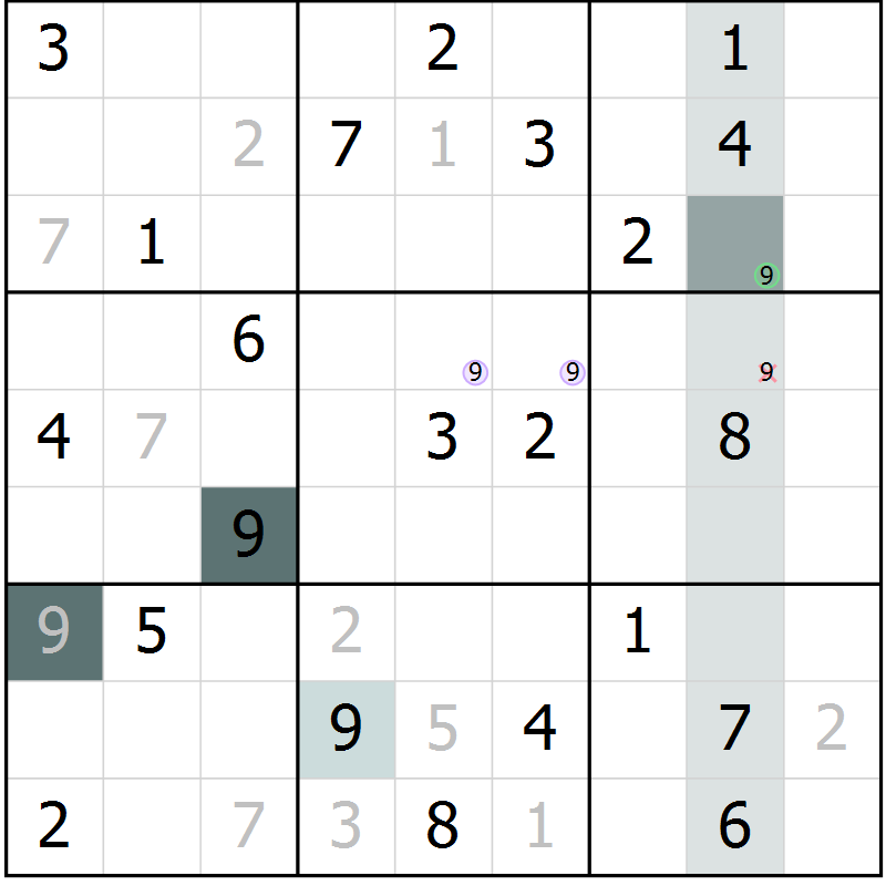 Position des candidats pour la solution de la Gr 8 page 11 du magazine de sudoku Virtuose n° 126