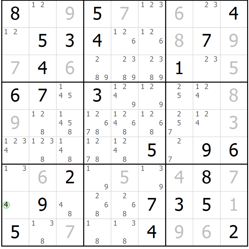 Position des candidats pour la solution de la Gr 80 page 83 du magazine de sudoku Virtuose n° 126