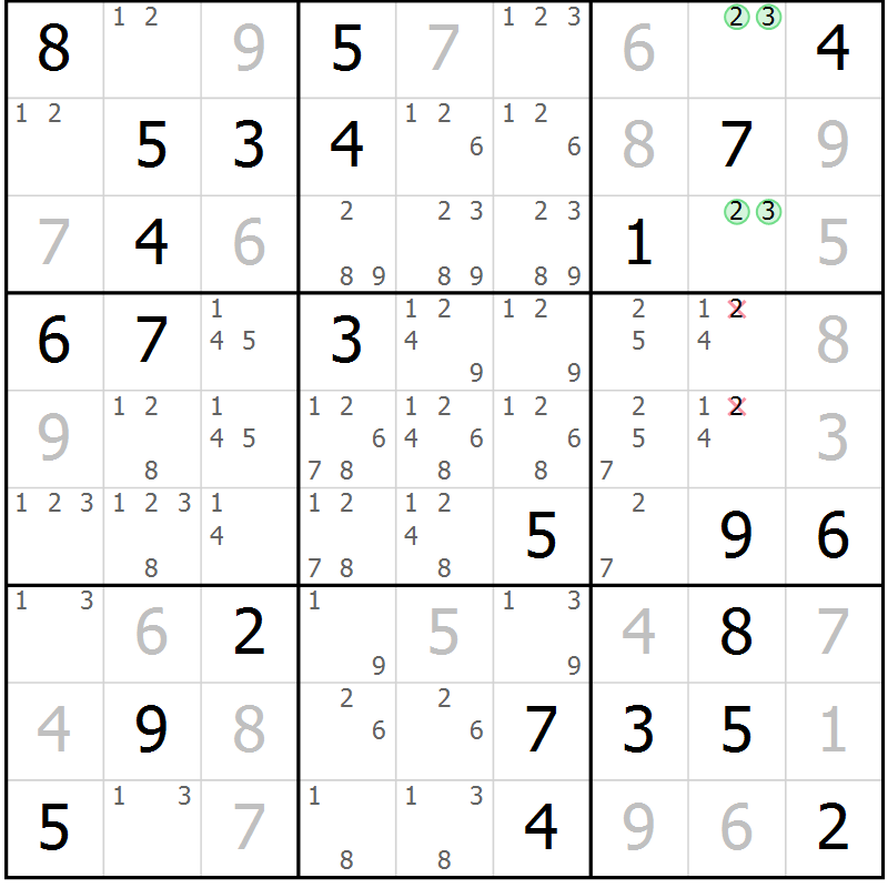 Position des candidats pour la solution de la Gr 80 page 83 du magazine de sudoku Virtuose n° 126