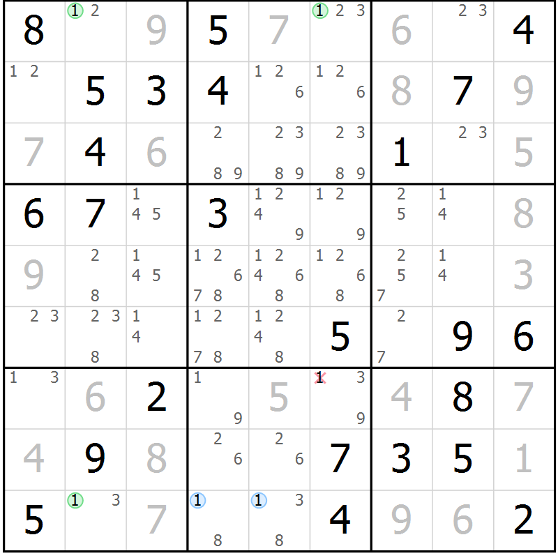 Position des candidats pour la solution de la Gr 80 page 83 du magazine de sudoku Virtuose n° 126