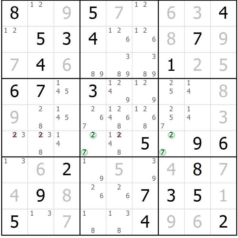 Position des candidats pour la solution de la Gr 80 page 83 du magazine de sudoku Virtuose n° 126