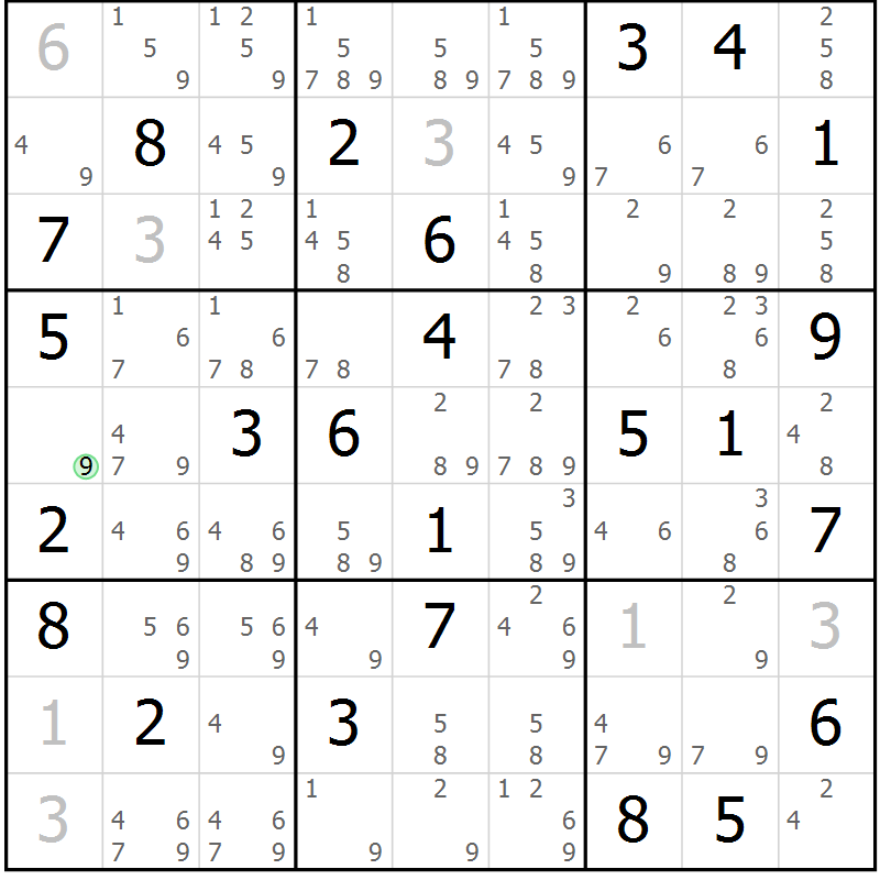 Position des candidats pour la solution de la Gr 81 page 84 du magazine de sudoku Virtuose n° 126