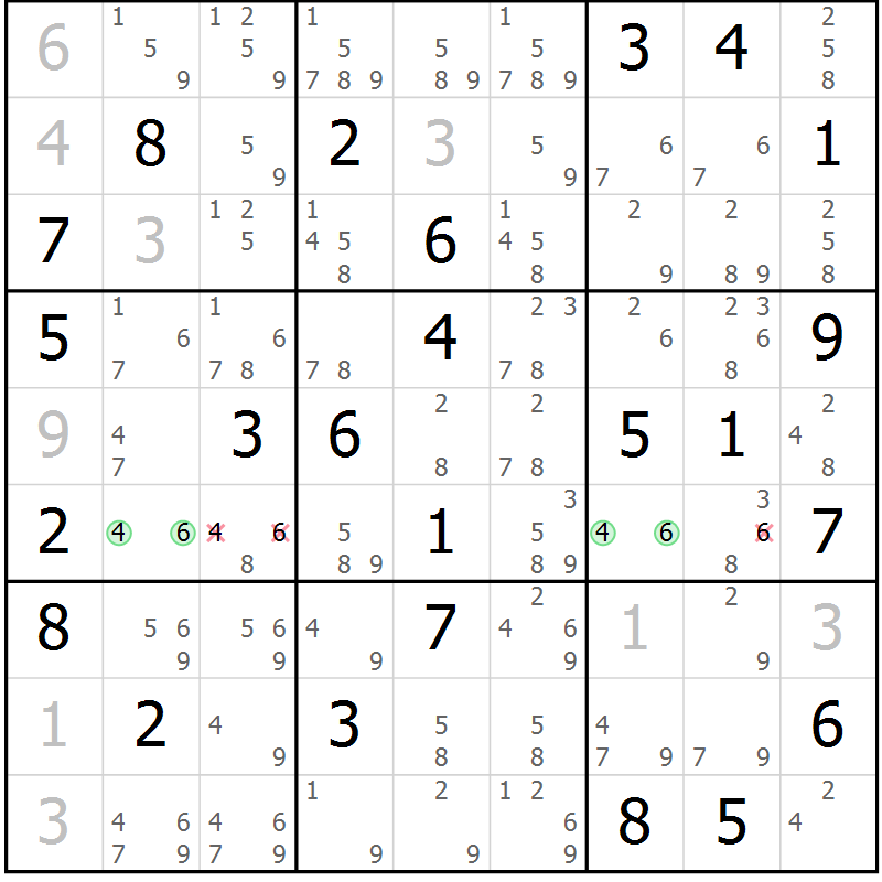 Position des candidats pour la solution de la Gr 81 page 84 du magazine de sudoku Virtuose n° 126