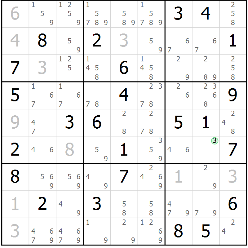 Position des candidats pour la solution de la Gr 81 page 84 du magazine de sudoku Virtuose n° 126