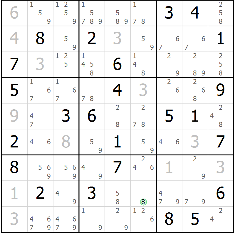 Position des candidats pour la solution de la Gr 81 page 84 du magazine de sudoku Virtuose n° 126
