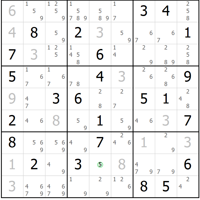 Position des candidats pour la solution de la Gr 81 page 84 du magazine de sudoku Virtuose n° 126