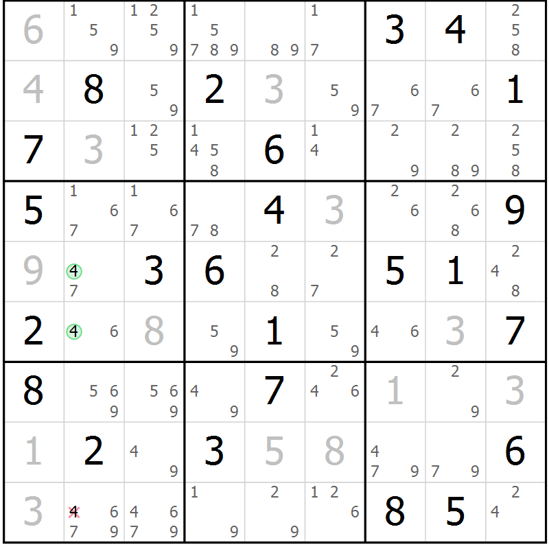 Position des candidats pour la solution de la Gr 81 page 84 du magazine de sudoku Virtuose n° 126