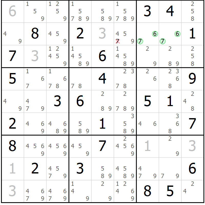 Position des candidats pour la solution de la Gr 81 page 84 du magazine de sudoku Virtuose n° 126