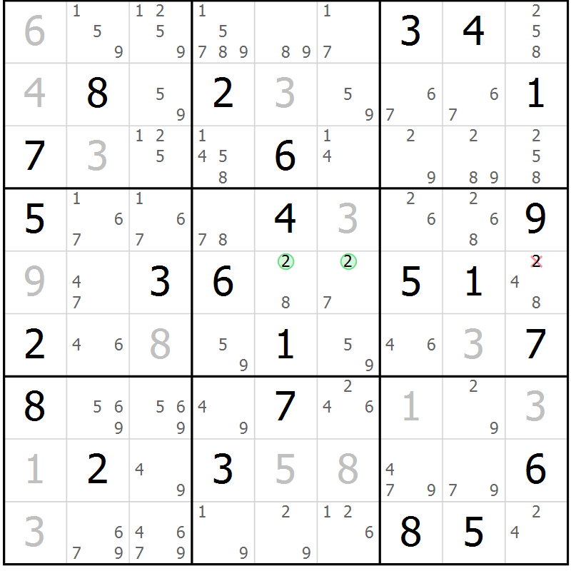 Position des candidats pour la solution de la Gr 81 page 84 du magazine de sudoku Virtuose n° 126
