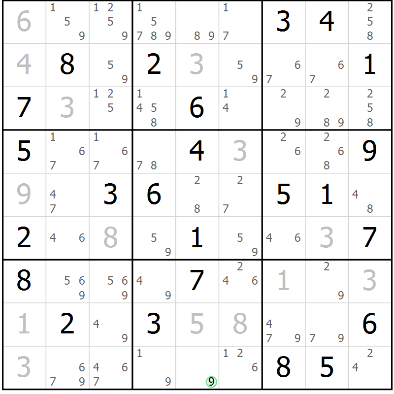 Position des candidats pour la solution de la Gr 81 page 84 du magazine de sudoku Virtuose n° 126