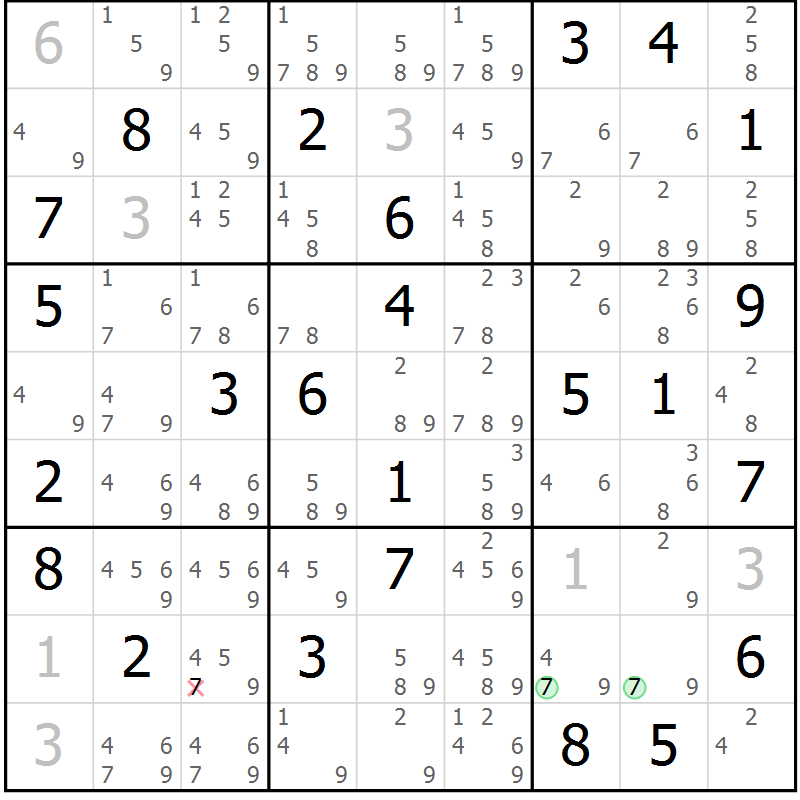 Position des candidats pour la solution de la Gr 81 page 84 du magazine de sudoku Virtuose n° 126