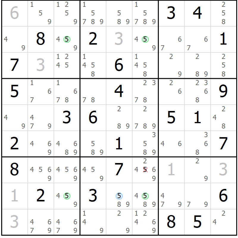 Position des candidats pour la solution de la Gr 81 page 84 du magazine de sudoku Virtuose n° 126