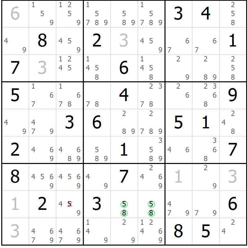 Position des candidats pour la solution de la Gr 81 page 84 du magazine de sudoku Virtuose n° 126
