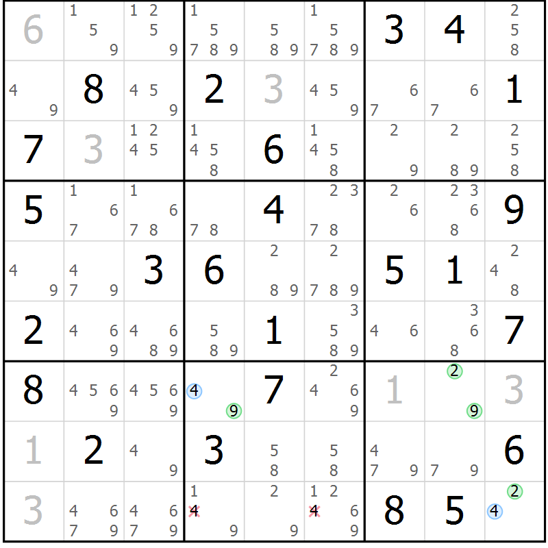 Position des candidats pour la solution de la Gr 81 page 84 du magazine de sudoku Virtuose n° 126